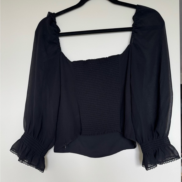 Wilfred Black Sheer Tie-Front Puff Sleeve Blouse - Picture 2 of 2